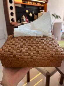 1 pezzo Scatola per fazzoletti in stile vintage intrecciata, portafazzoletti per il soggiorno di casa, scatola di stoccaggio in carta di lusso minimalista, marrone - Multicolore - Visualizzare 11