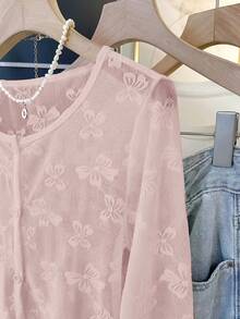 Casual, Versatile And Lightweight Jacket With Jacquard Butterfly Print. - Pink - View 4