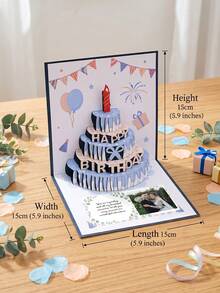 1pc Custom Photo And Text Pop Up Birthday Card,Personalized Cake Greeting Card With Envelope, Custom Keepsake Birthday Gift Card For Men Women Parents Friends - Multicolor - View 6
