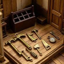 11pcs Copper-Tone Vintage Tool Box, Suitable For Doll House Tool Shed Decor! - Multicolor - View 12