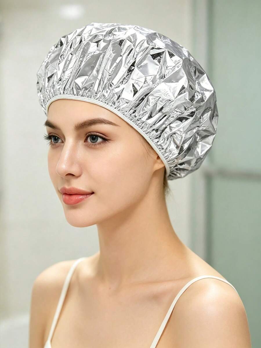 10/20/50pcs Aluminum Foil Shower Cap, Chef Hat, Disposable Elastic Cap, Adult Kitchen Oil-Proof Cap, Waterproof Cap, Bathroom Hair Drying Cap, Elastic Adjustable, Suitable For Face Washing, Hair Drying, Makeup, Cooking, Shampooing - Silver - View 1
