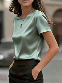 Elegant Women's Plain-Colored Fitted T-Shirt, Formal For The Office - 綠色的 - 查看 4
