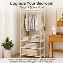 Multi-Layer Rolling Garment Rack With Storage Shelves - WHITE - View 4