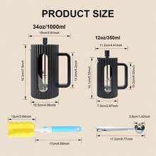EcoNymphal 12oz/350ml 34oz/1000ml French Press Coffee Pot Heat-Resistant Glass Teapot With Spoon And Brush Suitable For Cold Brew Coffee, Backyard BBQ, RV, Hiking, Kitchen Travel Gift - Black - View 5