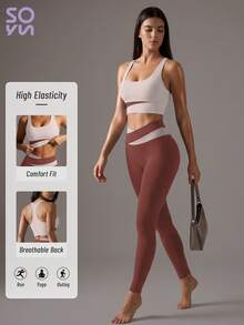 Soyun Women's 2 Pieces Set Spring/Autumn Yoga Bra & Leggings, Slim Fit Athletic Wear For Yoga And Daily Use Sports Red - Red - View 7