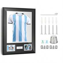 Jersey Frame, T Shirt Frame, Jersey Frame With Picture Slots, Jersey Display, Photo Display, For Soccer, Football, Basketball, Baseball 1 Pack - Black - View 1