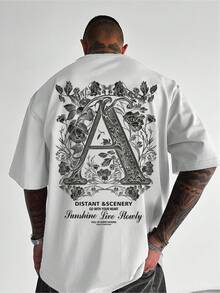 Men's Y2K Floral Print Letter A Graphic T-Shirt - Breathable Loose Fit Casual Short Sleeve Tee for Summer, Machine Washable Outdoor & Home Wear, Perfe - Weiss - Übersicht 1