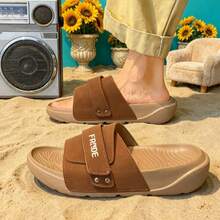 Adjustable Hook And Loop, Breathable, Shock-Absorbing, Soft And Comfortable Slippers For Men And Women, Suitable For Daily Wear And Play In Summer. - Classic Mocha Yellow - View 3