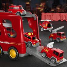7-In-1 Toy Truck Set For Boys, Kids' Cars With Lights And Sounds, Fire Trucks With Inertia Transport Trucks, 5 Mini Cars And 1 Airplane, Gift Toys For Children 3-10 Years Old - 紅色的 - 查看 6