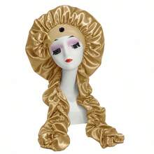 CONFLASS Cute Bow Decor Large Silk Night Cap, With Pleated Long Shoulder Strap, Women's Hair Protection Cap, Adjustable Button Satin Hair Cap, Long Drawstring Anti-Frizz Sleep Cap, Suitable For Braided Hair, Luxurious High-End Silky Satin Night Hair Cap - Multicolor - View 11