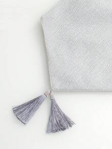 Camino de mesa minimalista de color gris puro con textura y ribete de borlas, tela decorativa de estilo moderno neutro para mesa de comedor, adecuada para todas las estaciones, aplicable a mesa de comedor, mesa de café, consola de entrada, tocador y entrada - Ceniza - Ver 4