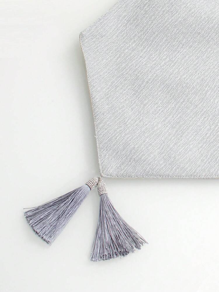 Minimalist Solid Grey Textured Table Runner With Tassel Trim, Modern Neutral Table Decor Scarf, All Season Versatile Table Runner For Dining Table Coffee Table Console Dresser Entryway - Ash - View 4