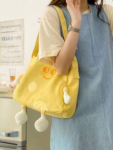6pcs/1pc Cartoon Cheese Print Women's Canvas Backpack, Soft Thickened Canvas Material Large Capacity Casual Daily Use Bag, Adjustable Shoulder Strap Lightweight Student School Bag, Suitable For Teen Girls Junior High And High School Students Spring And Autumn Daily Outdoor Travel School - Multiple Styles - View 6