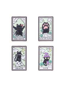 4件組黑色貓咪塔羅牌琺瑯胸針 The Devil Death Ace Of Paws Luck Witch 領口胸針套組 神秘女巫風背包裝飾禮物 - 彩色 - 查看 10