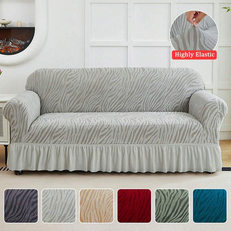 XM-Mirelitho 1PC High Elastic Sofa Cover Suitable For 1/2/3/4 Seat Jacquard Skirt Sofa Cover Cat Claw Proof Easy To Clean Machine Washable Sofa Protector Suitable For Bedroom Office Living Room Home Decoration All-Inclusive Sofa Cover - 淺灰色 - 查看 1