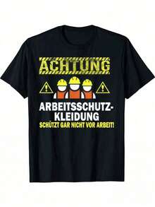 Vintage herr-t-shirt med tryck på byggarbetsplatshumor, OSHA-parodi, tryckt t-shirt, sommar, rund hals, vardagliga arbetskläder - Svart - Visa 1