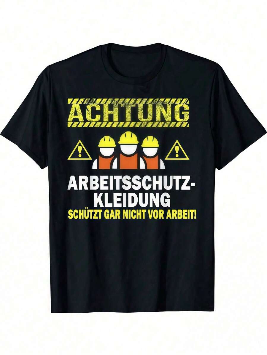 Vintage herr-t-shirt med tryck på byggarbetsplatshumor, OSHA-parodi, tryckt t-shirt, sommar, rund hals, vardagliga arbetskläder - Svart - Visa 1