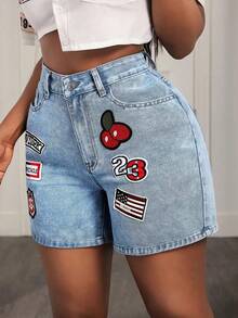 Women's Summer Slant Pocket Detail Denim Shorts - Azul lavado medio - Ver 4