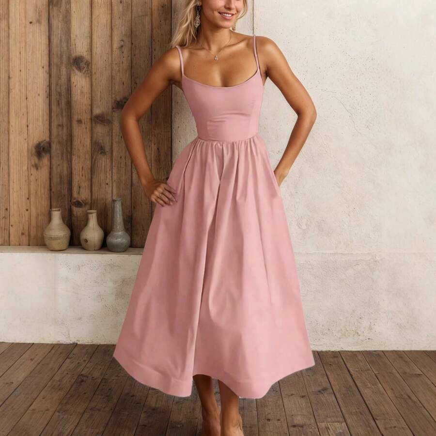 Women's Strapless, Plain-Colored Camisole Dress: Modern, Elegant, And Popular. - Merah - View 1