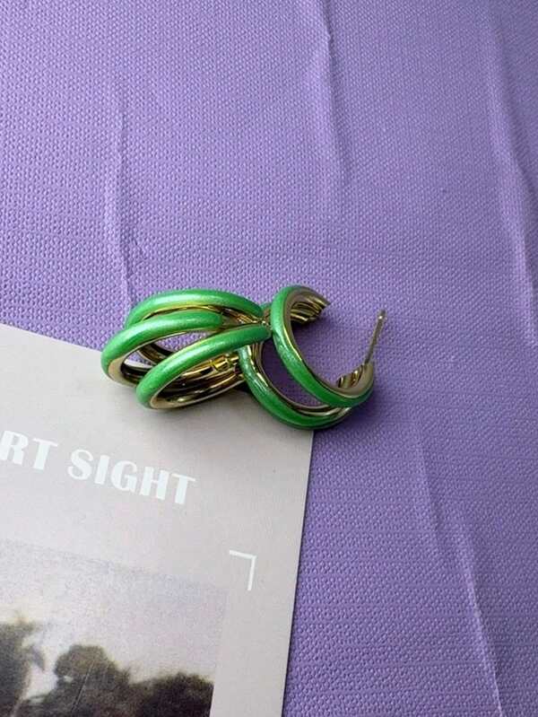 1 par de pendientes de diseño de nicho semicirculares en forma de C color verde caramelo, nueva joyería de moda personalizada y versátil