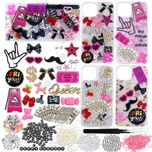 Junk Case Charms Kit Black Pink Charm For Phone Cases Multi-Shape Kawaii Bow Heart Star Phone Case Charm Flatback Pearls For Case Nails Jewelry DIY Craft - Rose Red - View 1
