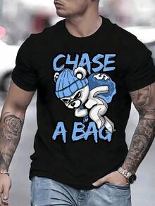 A Bear Wearing A Blue Hat Chasing A Bag Of Money, Symbolizing Ambition And Financial Success, Represents Overcoming Challenges On This Men's T-Shirt. - Black - View 1
