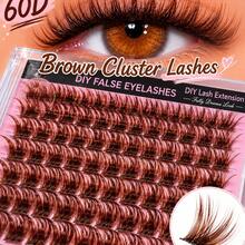 [Lowest Price In 30 Days]160pcs 60D-Curl Fluffy Brown Colored Lightweight Cluster False Eyelashes, Thick & Voluminous Individual Lashes, Natural Brown Makeup, Soft & Comfortable, Suitable Eyelash Extension At Home, Eyelash C - D 4 - 查看 7