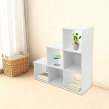 WANLECY Leiter Würfel Aufbewahrung Bücherregal - Holz L-förmige 3-Ebene Eckregel, umkehrbare 6-Würfel Organizer für Home & Office, weiß - Weiss - Übersicht 4