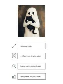 1pc Frameless Cute Ghost & Cat Halloween Wall Art Poster Print Black Cat Lover Gift For Apartment Living Room Bedroom Dorm Party Decor, Room Decor, Prints For Wall - Frameless - View 7