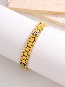 1pc Three Crown Design Stainless Steel Bracelet, Fashionable & Unique Men's/Women's Jewelry, Suitable For Daily Wear - Gold - View 3
