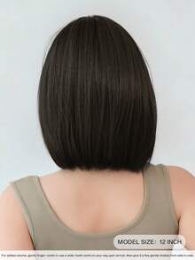 7JHH WIGS 深棕色短波波頭女用假髮,附瀏海,12英吋直髮合成纖維,免膠水耐熱纖維,逼真輕盈,適合日常與派對穿戴 - 深棕色 - 查看 3