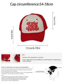 Women's Soft Top Red Baseball Cap, Niche Vintage Embroidered Couple Hat, Face-Slimming Patchwork Embroidery, Fashion Streetwear American Lettering Contrast Color Curved Bill Sun Hat, New Contrast Lettering Vibe Wide Brim Cap For Students - Multicolor - View 3