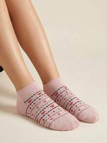 5 Pairs Popular Floral Vintage Bow Short Socks - Multicolor - View 2