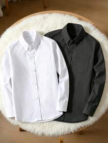 Boys Long Sleeve Shirts 2pcs Set 6-16 Years Old Wedding Uniform Party Shirts With Pockets Suitable For Party, Pageant And Other Formal Events - Black and White - View 3