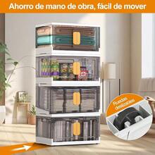 4pcs Storage Boxes, 160L Foldable Stackable Plastic Storage Box, Stackable Closet Organizers, Clear Plastic Storage Box With Lid And Door - Multicolor - View 6