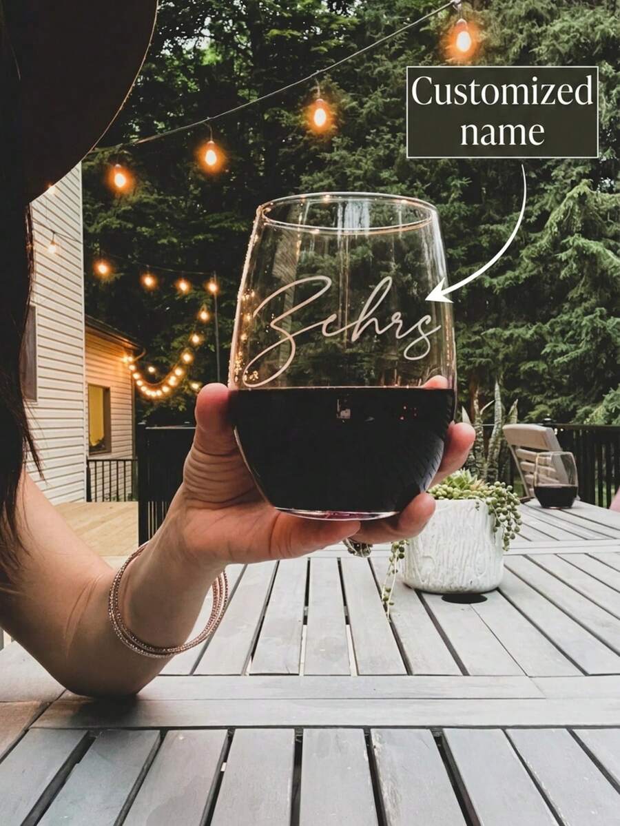 Personalized Wedding Wine Glasses, 1 Pair, Stemless Glasses For Men And Women, Custom Engraved Name Gift - Transparent - View 1