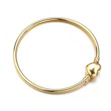 1pc Fashion Women's Round Button DIY Pendant Snake Chain Bracelet, Suitable For Daily Wear, Perfect Holiday Gift For Women - Classic Heart Clasp Bracelet - View 2