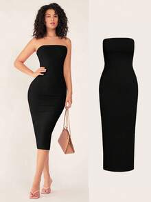 BASICS Vestido de cena casual ajustado sin tirantes para mujer, vestidos de verano para mujer - Azul - Ver 15