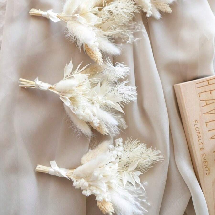 1/2/4/6/12pcs Artificial Mini Flower Bouquets, Suitable For Home Tabletop Centerpiece Decoration, Party Cake Decoration, Groom & Groomsmen Artificial Boutonniere, Bohemian Style Men's Vintage Wedding Party Ball Decoration, Gift For Bridal Shower - White - View 1