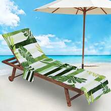 1pc Tropical Leaf Pattern Microfiber Beach Chair Cover With Pocket, Lightweight And Breathable, Ideal For Travel And Beach Vacation, Poolside Essential | Summer Style Cover | Portable Beach Cover, Beach Towel - Multicolor - View 2