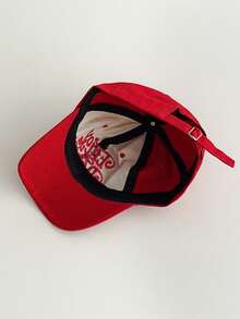 Women's Soft Top Red Baseball Cap, Niche Vintage Embroidered Couple Hat, Face-Slimming Patchwork Embroidery, Fashion Streetwear American Lettering Contrast Color Curved Bill Sun Hat, New Contrast Lettering Vibe Wide Brim Cap For Students - Multicolor - View 5