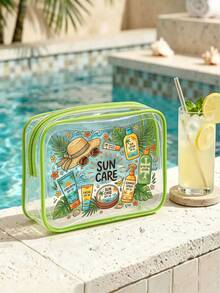 New Sun Protection Themed Printed PVC Waterproof Toiletry Bag, PVC Beach Bag, Fresh Hand-Drawn Sun And Sun Protection Design, Summer Sun Care Storage Gift, Zippered PVC Travel Organizer Bag, Lightweight Fade-Resistant Makeup Toiletry Bag Suitable For Women And Men, Easy To Clean Design, Suitable For Mothers, Teachers, Friends, Nurses Makeup Bag, School Vacation Holiday Back To School Supplies Toiletry Bag - Multicolor - View 6