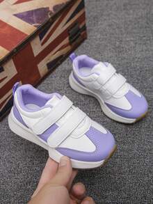 1 Pair Girls' All-Season Casual Sneakers, Suitable For School, Outdoor, Daily Wear, Hook And Loop Closure, Comfortable, Breathable, Non-Slip, Flat Bottom Kids' Sports Shoes - Purple - View 3