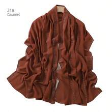 1 Piece Solid Color Rhinestone Chiffon Hijab, Elegant Faux Rhinestone Scarf, Sunscreen Shawl For Women, Ideal For Dresses. - Grey - View 1
