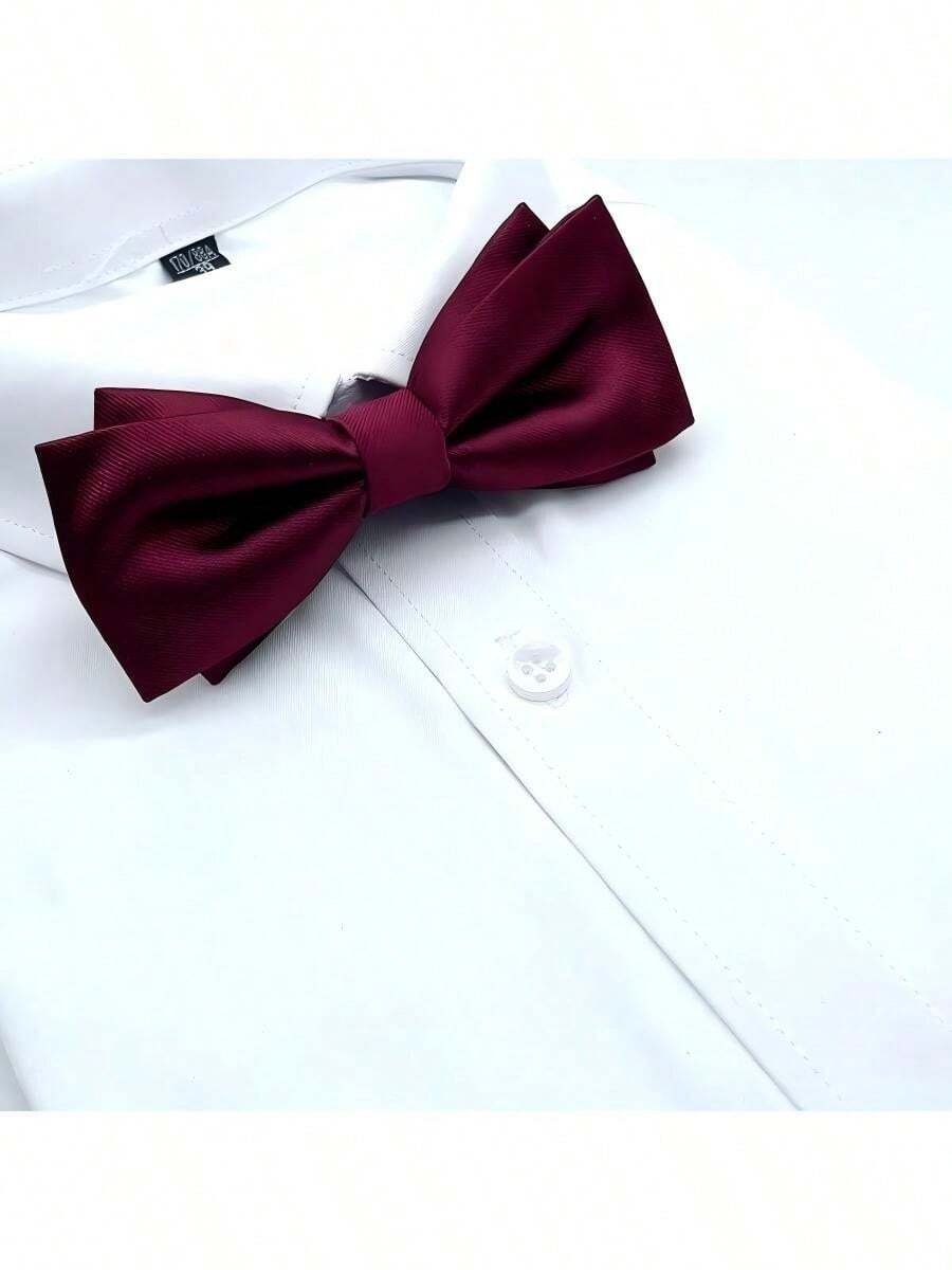 1pc Dark Green Double Layer Men's Bow Tie, Personalized Wedding Banquet Bow Tie - Burgundy - View 1