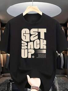 Boy's 8 Year Old Suit For Boys, Girl's T-Shirts, Women's Clothing Sets, Crew Neck Short Sleeve T-Shirt | Motivational Text Print "GET BACK UP", Casual Style, Lightly Heated Fabric - 黑色 - 查看 1