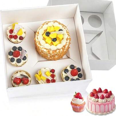 Caja Bento de 25 cm para pasteles y cupcakes, con 6 compartimentos para 5 cupcakes + 1 mini pastel, 25 cm x 25 cm. Suministros para hornear postres para fiestas de cumpleaños, donas y regreso a clases.