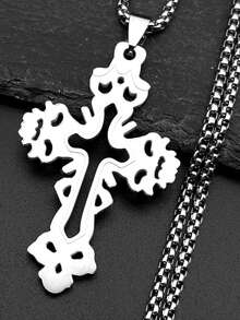 Hollow Gothic Punk Religious Jesus Cross Pendant Necklace, Unisex, Gold/Silver, Hip Hop Men's Chain Jewelry Gift - Necklace - View 8