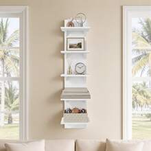 LOVEWE 5 Tier Wall Shelf Unit,White Vertical Floating Shelf-Narrow Decorative Wall Mount Modern Wall Decor Shelves For Bedrooms - 5th Floor - View 9