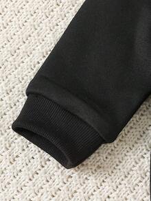 Infant Boys Neutral Zipper Stand Collar One-Piece Romper, Letter A Embroidered Long Sleeve Sweatshirt Jumpsuit, Casual Baby All-In-One Autumn Spring Outfit - Black - View 6